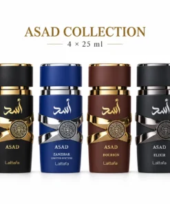 Lattafa Asad Collection, flacoanele Asad, Asad Zanzibar, Asad Bourbon și Asad Elixir de câte 25 ml