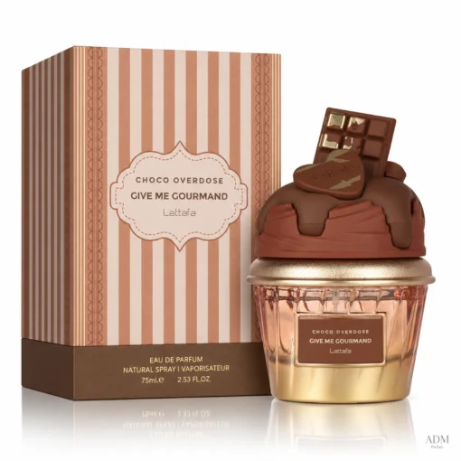 Lattafa Give Me Gourmand Choco Overdose Apă de Parfum Unisex 75 ml – flacon și cutie pe fundal alb