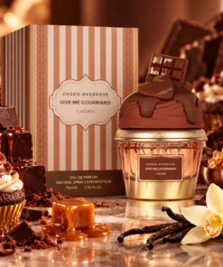 Lattafa Give Me Gourmand Choco Overdose Apă de Parfum Unisex 75 ml – flacon și cutie în decor