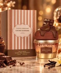 Lattafa Give Me Gourmand Choco Overdose Apă de Parfum Unisex 75 ml – flacon și cutie în decor