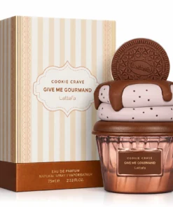 Lattafa Give Me Gourmand Cookie Crave Apă de Parfum Unisex 75 ml – flacon și cutie pe fundal alb