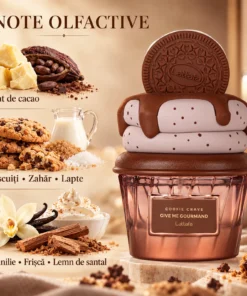 Lattafa Give Me Gourmand Cookie Crave Apă de Parfum Unisex 75 ml – flacon și note olfactive ilustrate