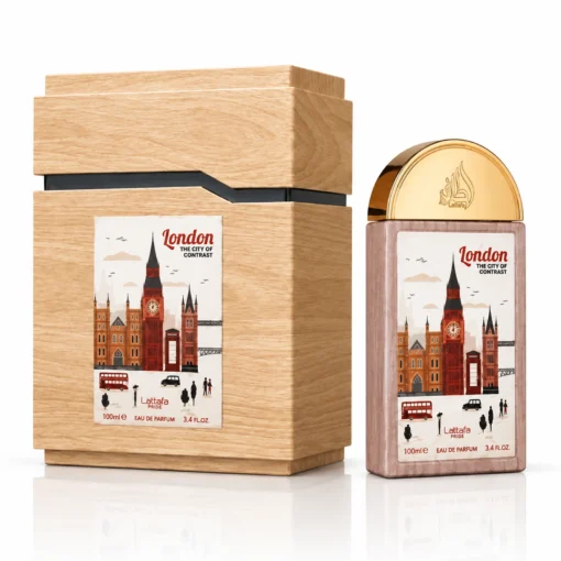 Lattafa Pride London The City of Contrast Apă de Parfum Unisex 100 ml – flacon și cutie pe fundal alb