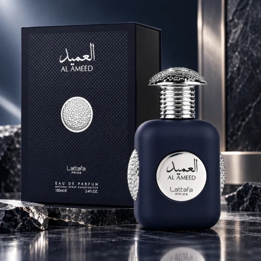 Lattafa Pride Al Ameed Silver Apă de Parfum Bărbați 100 ml – flacon și cutie în decor