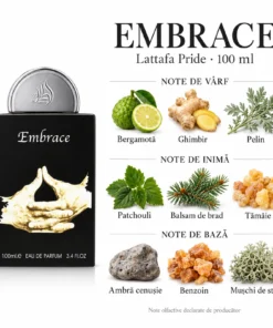 Lattafa Pride Embrace 100 ml – note de bergamotă, ghimbir, pelin, patchouli, balsam de brad, tămâie, ambră cenușie, benzoin și mușchi de stejar