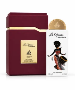 Lattafa Pride La African Drummer 100 ml – flacon alb cu decor de toboșară și cutie bordo