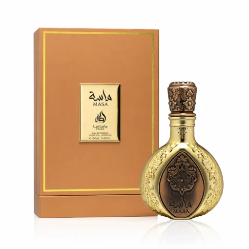 Lattafa Pride Masa 100 ml – flacon auriu ornamentat și cutie de prezentare