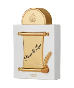 Flacon Lattafa Pride Peace & Love 100 ml pe fundal alb