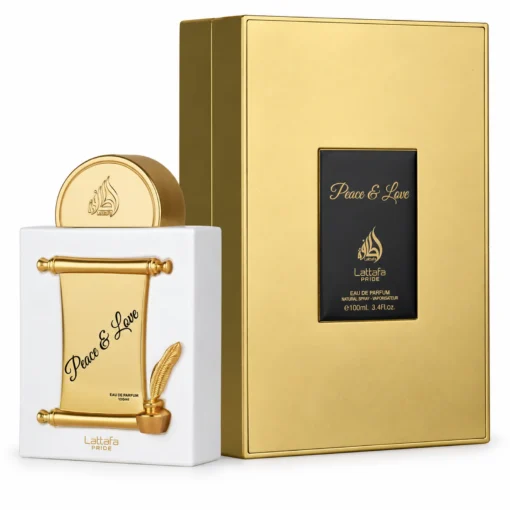 Lattafa Pride Peace & Love 100 ml – flacon alb cu pergament auriu și cutie originală