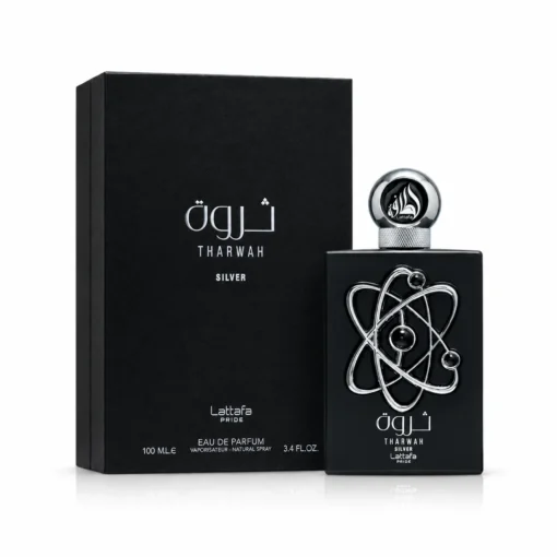 Lattafa Pride Tharwah Silver 100 ml – flacon negru cu ornament argintiu și cutie originală