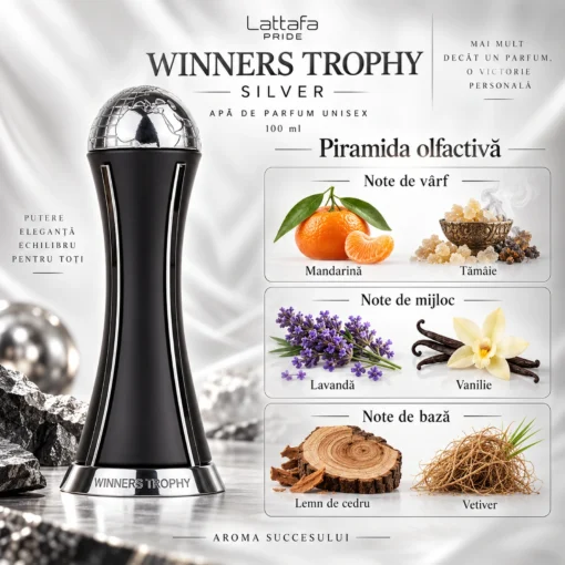 Lattafa Pride Winners Trophy Silver Apă de Parfum Unisex 100 ml – piramidă olfactivă