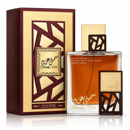 Lattafa Simply Oud Parfum Unisex 100 ml – flacon și cutie pe fundal alb