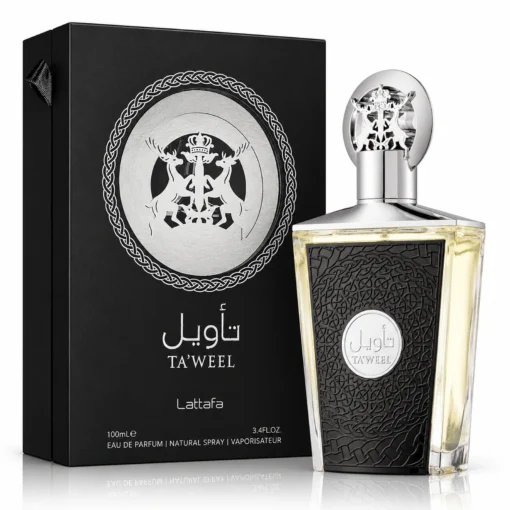 Lattafa Ta'weel Parfum Unisex 100 ml – flacon și cutie pe fundal alb