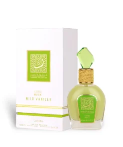 Lattafa Thameen Musk Wild Vanille 100 ml, flacon cu detalii verzi și aurii și cutia originală
