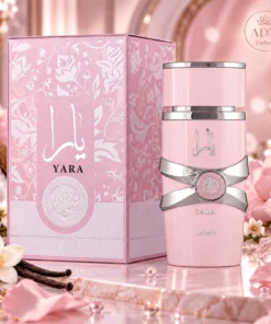 Lattafa Yara Apă de Parfum Damă 100 ml – flacon și cutie în decor