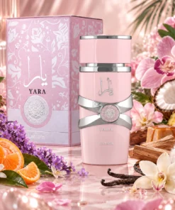 Lattafa Yara Apă de Parfum Damă 100 ml – flacon și cutie în decor