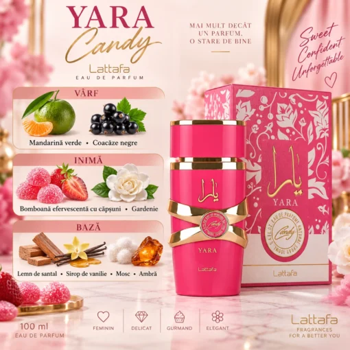 Lattafa Yara Candy Apă de Parfum Damă 100 ml – piramidă olfactivă