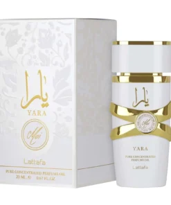 Lattafa Yara Moi Ulei de Parfum Concentrat Femei 20 ml – flacon și cutie pe fundal alb