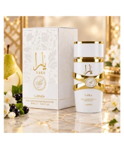 Lattafa Yara Moi Ulei de Parfum Concentrat Femei 20 ml – flacon și cutie în decor