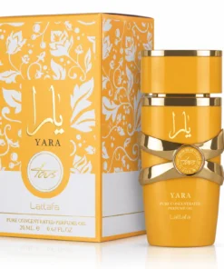 Lattafa Yara Tous Ulei de Parfum Concentrat Femei 20 ml – flacon și cutie pe fundal alb