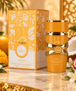 Lattafa Yara Tous Ulei de Parfum Concentrat Femei 20 ml – flacon și cutie în decor