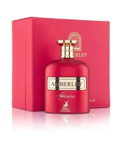 Maison Alhambra Amberley Amoroso 100 ml, flacon și cutie, pe fundal alb