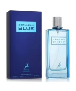 Maison Alhambra Cerulean Blue 100 ml, flacon și cutie, pe fundal alb