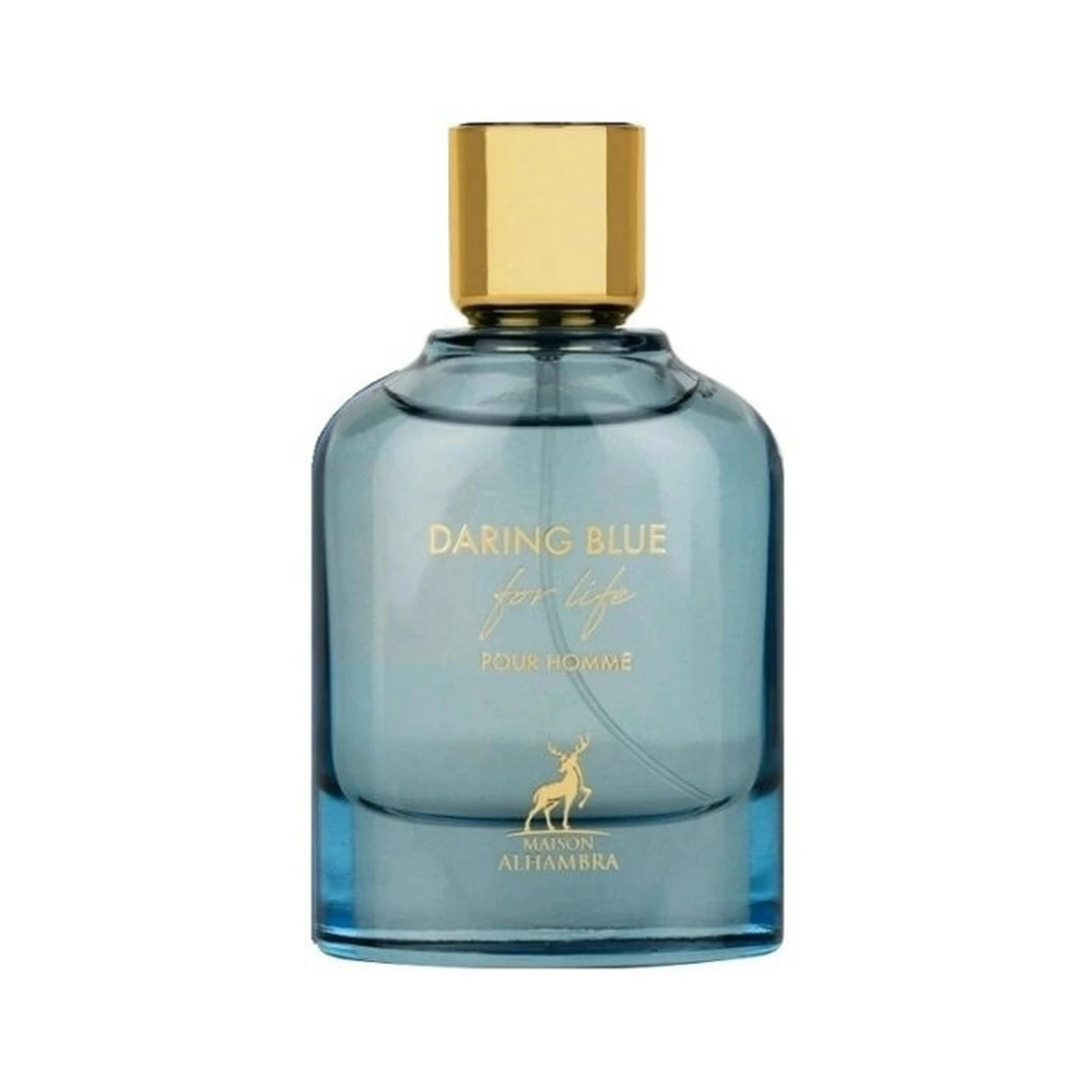 Maison Alhambra Daring Blue For Life Pour Homme 100 ml, flacon fără cutie, pe fundal alb