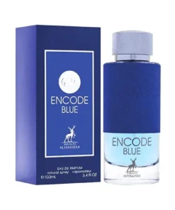 Maison Alhambra Encode Blue 100 ml, flacon și cutie, pe fundal alb