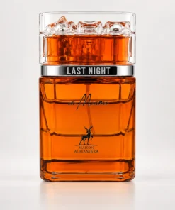 Flacon Maison Alhambra Last Night In Miami 100 ml, din sticlă ambrată, cu capac transparent și bandă argintie