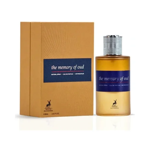 Maison Alhambra The Memory Of Oud 60 ml, flacon și cutie, pe fundal alb