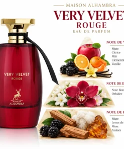 Maison Alhambra Very Velvet Rouge 100 ml, flacon și piramida aromelor
