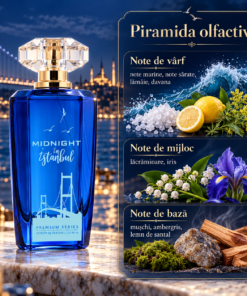 Piramida olfactivă Midnight in Istanbul by PATRIC 100 ml, cu sare de mare, lămâie, davana, lăcrămioare, iris, mușchi, ambră și santal.