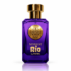 Parfum Midnight in Rio by PATRIC 100 ml, flacon violet intens cu capac metalic auriu, medalion decorativ și inscripții aurii, pe fundal alb.