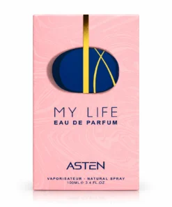Cutia originală My Life Asten, apă de parfum 100 ml, pe fundal alb