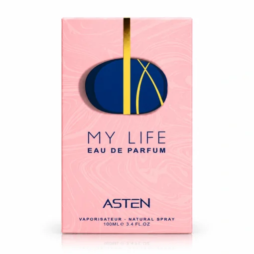 Cutia originală My Life Asten, apă de parfum 100 ml, pe fundal alb