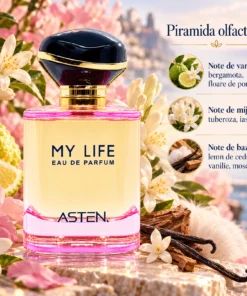 Piramida olfactivă My Life Asten 100 ml: Bergamotă, Floare de portocal, Iasomie indiană, Tuberoză, Cedru de Virginia, Mosc alb