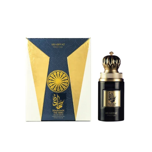 My Perfumes Hamdan The Hero 75 ml – flacon și cutie pe fundal alb