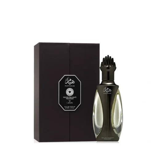 Niche Emarati Hayaam 100 ml, flacon și cutie închisă la culoare