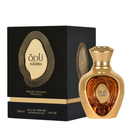 Niche Emarati Nadira 100 ml, flacon auriu și cutie neagră originale