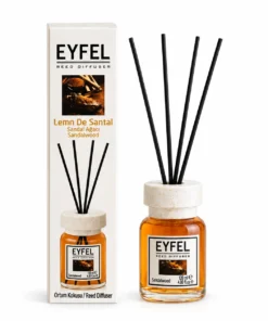 Odorizant de cameră Eyfel Lemn de Santal 120 ml, flacon cu bețișoare și ambalaj