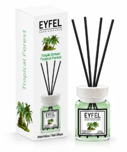 Odorizant de cameră Eyfel Pădure Tropicală 120 ml, flacon cu bețișoare și ambalaj