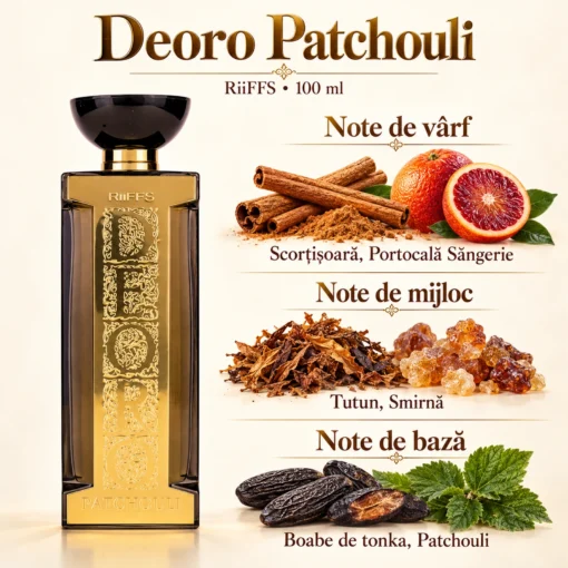 Riiffs Deoro Patchouli – flacon și piramidă olfactivă în română