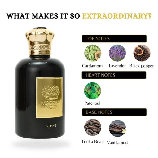 Riiffs Imperial Noir 100 ml – flacon și piramidă olfactivă