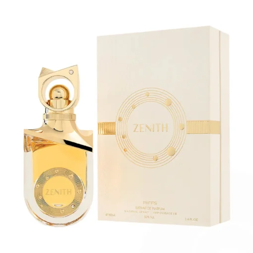Riiffs Zenith extrait de parfum 100 ml, flacon auriu alături de cutia originală