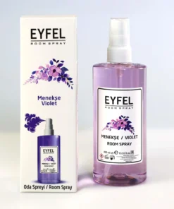 Spray de cameră Eyfel Violete 400 ml – flacon cu pulverizator și cutie Menekşe / Violet