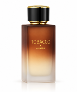 Parfum unisex Tobacco by PATRIC 100 ml, flacon satinat maro-chihlimbar cu bază crem, capac negru și detalii aurii, pe fundal alb.